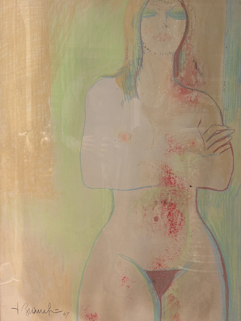 Mixed Technique Painting of a Female Nude by Branchi from 1967