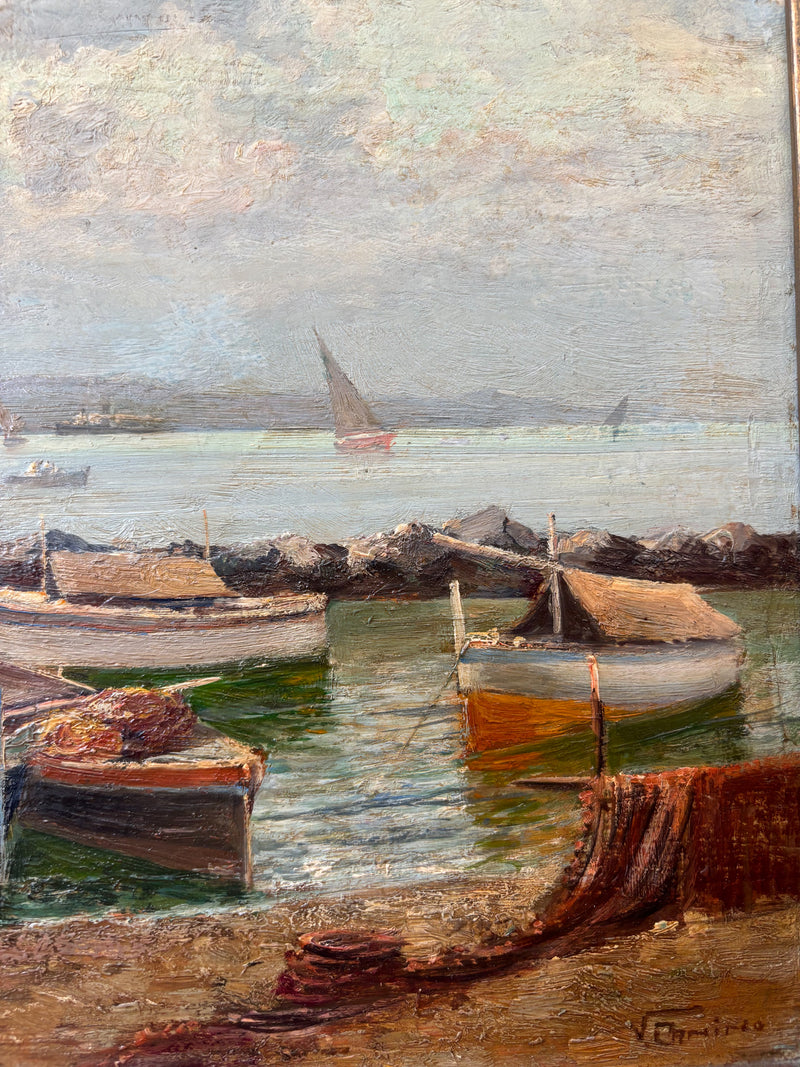 Oil on Panel Painting of the Neapolitan Coast by Vincenzo Canino, 1940s