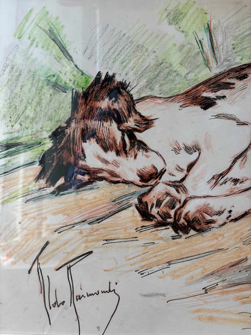 Mixed Technique Painting Depicting a Dog by Aldo Raimondi, 1970s