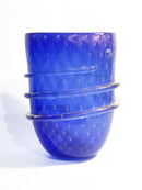 Vaso in Vetro dei Dogi di Murano Blu con Foglia D'Oro Anni 80