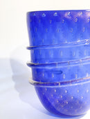 Vaso in Vetro dei Dogi di Murano Blu con Foglia D'Oro Anni 80