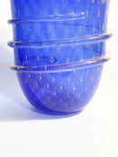 Vaso in Vetro dei Dogi di Murano Blu con Foglia D'Oro Anni 80