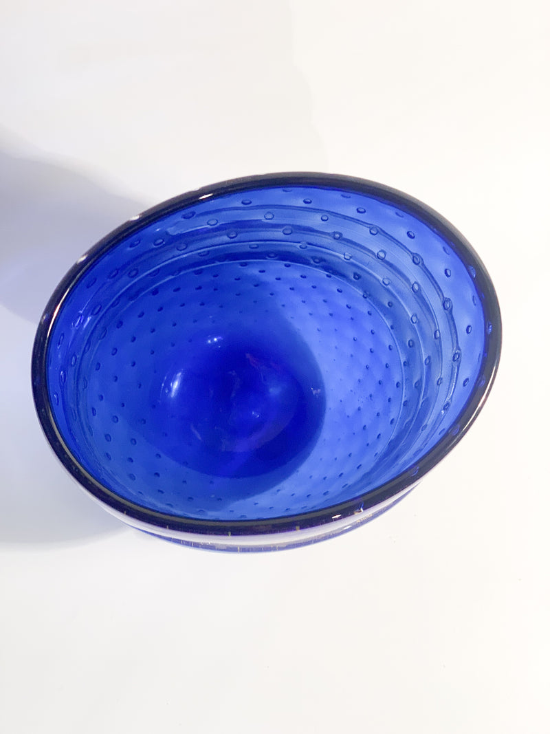 Vaso in Vetro dei Dogi di Murano Blu con Foglia D'Oro Anni 80