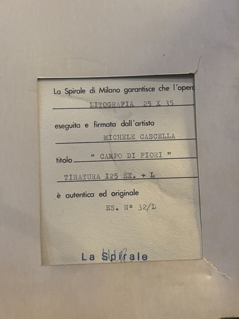 Litografia "Campo di Fiori" di Michele Cascella Anni 60