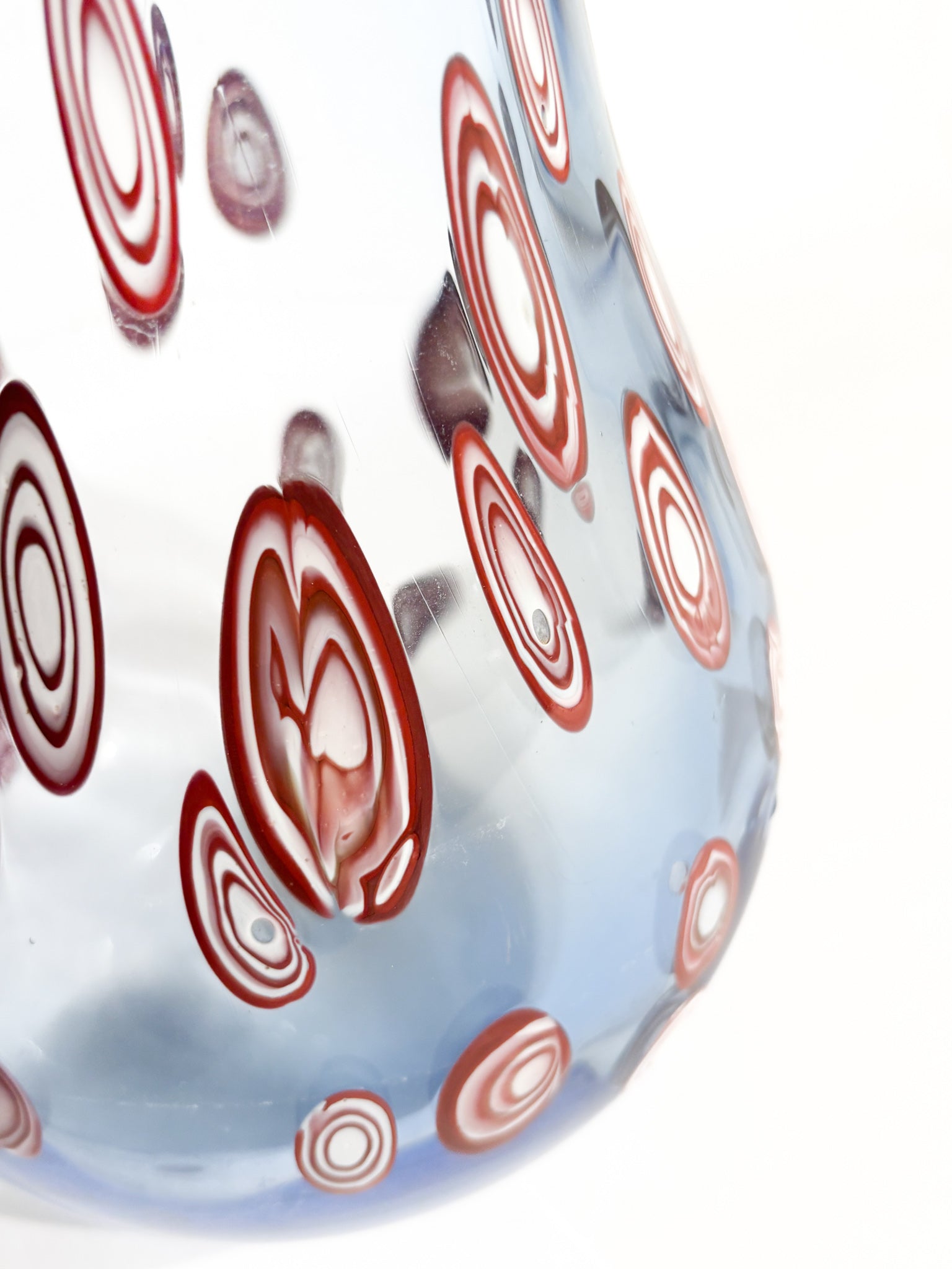 Vaso in Vetro di Murano Blu con Murrine Rosse del 1975