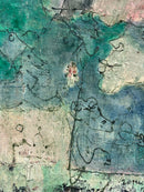 Oil Painting on Canvas by Franco Rognoni with Lady with Suitors from 1974