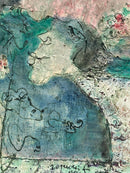 Oil Painting on Canvas by Franco Rognoni with Lady with Suitors from 1974