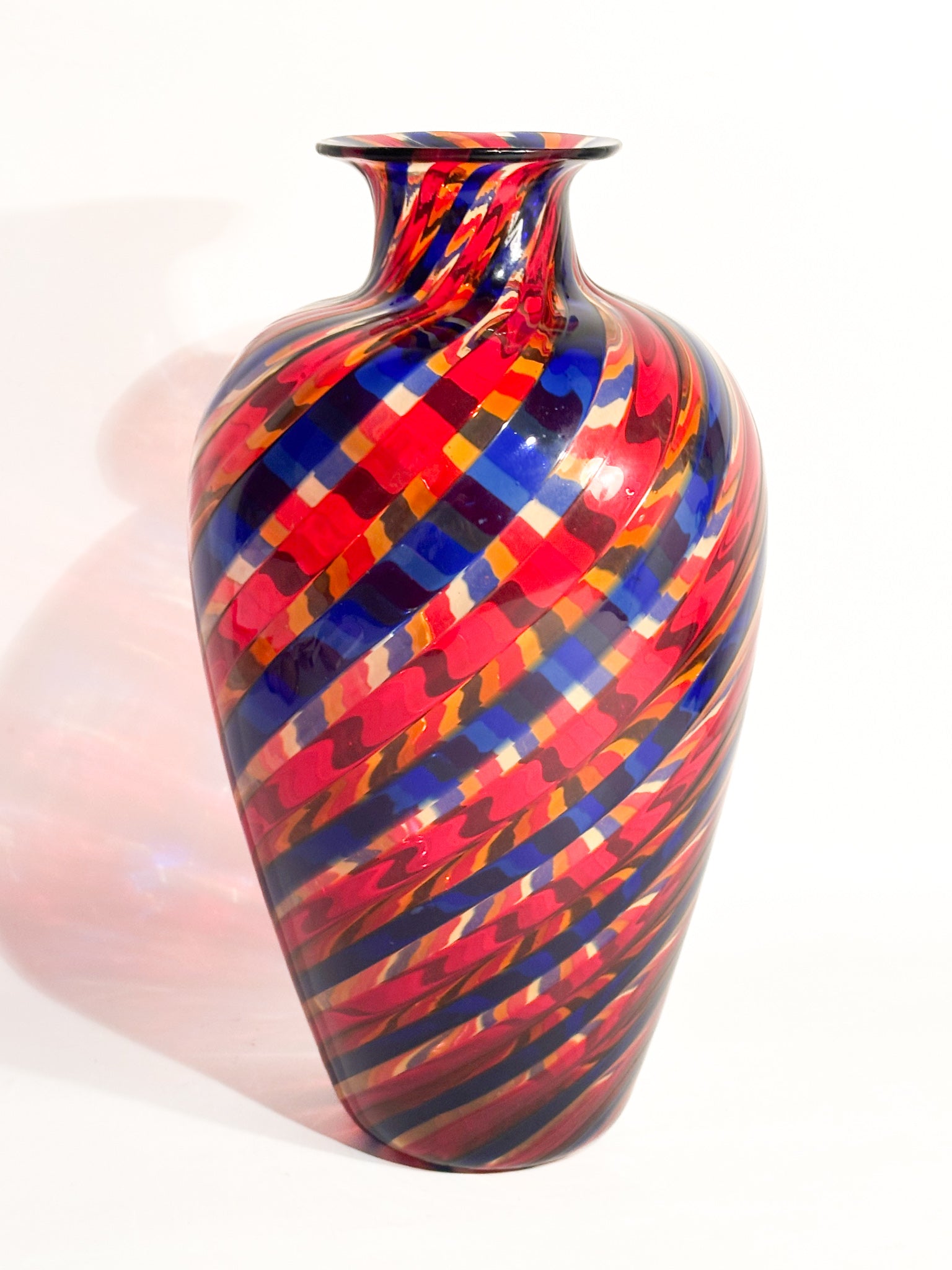 Vaso in Vetro di Murano con Lavorazione a Canne Multicolore Anni 70