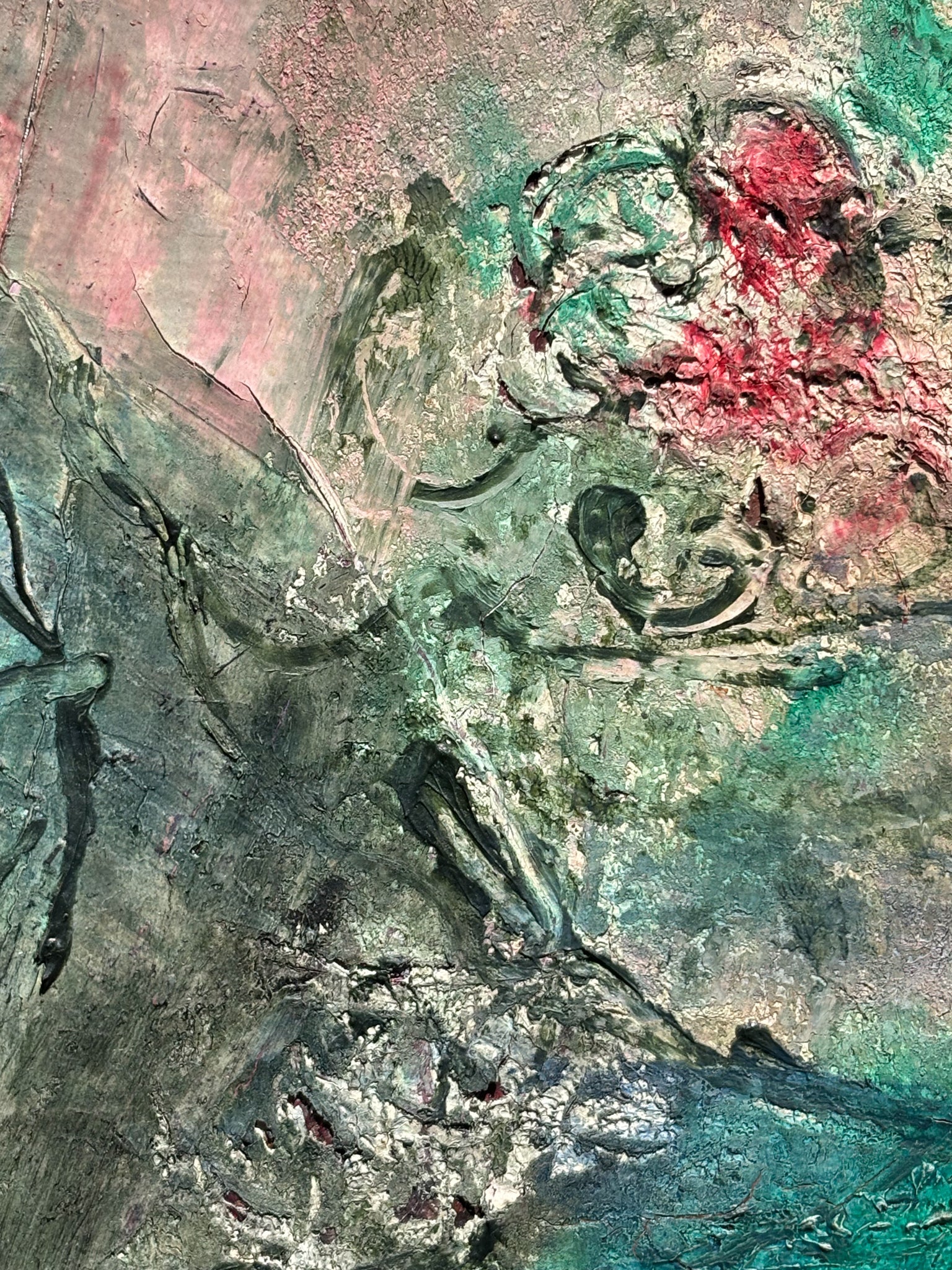 Oil Painting on Canvas by Franco Rognoni with Lady with Suitors from 1974