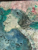 Oil Painting on Canvas by Franco Rognoni with Lady with Suitors from 1974