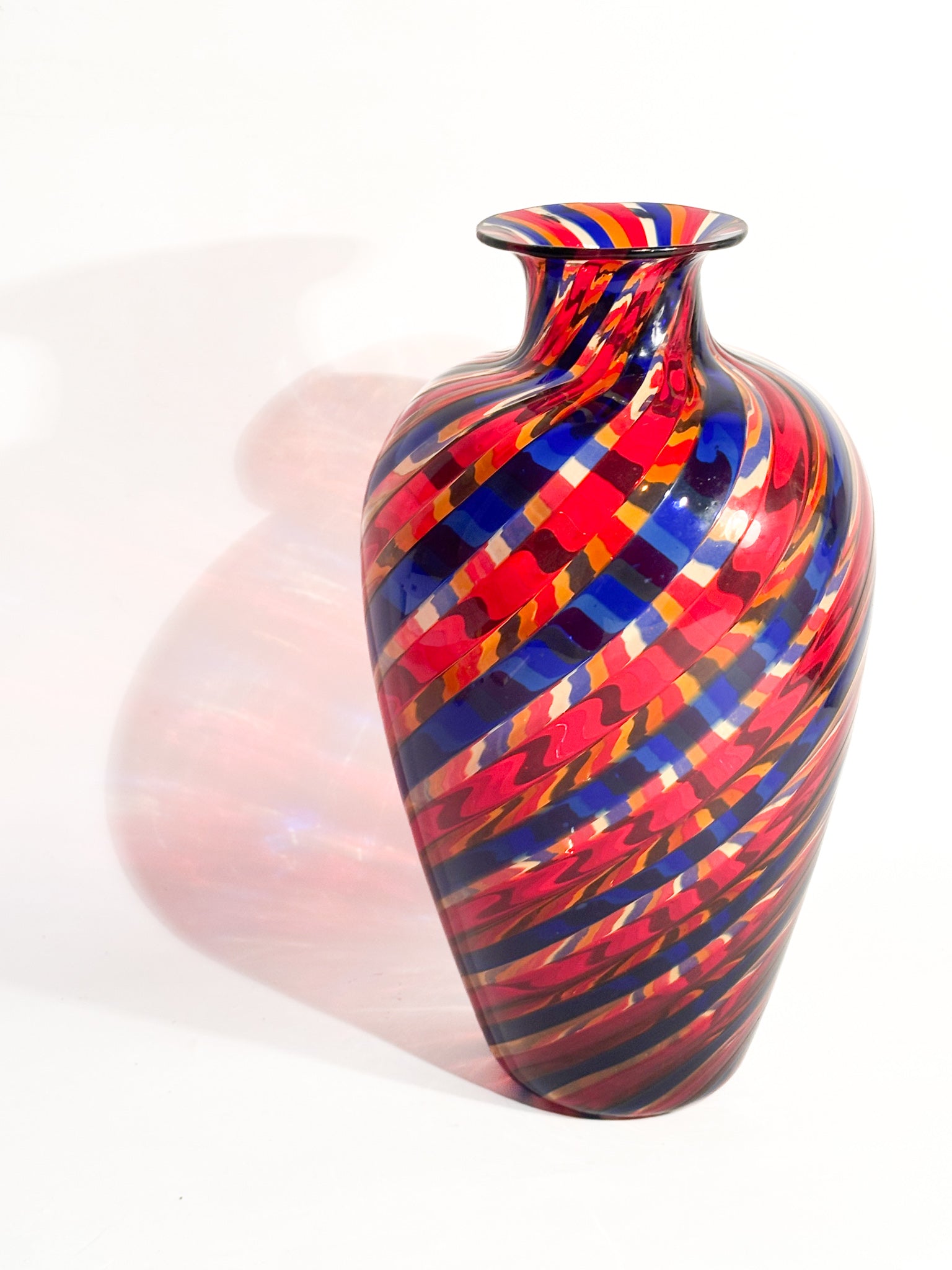 Vaso in Vetro di Murano con Lavorazione a Canne Multicolore Anni 70