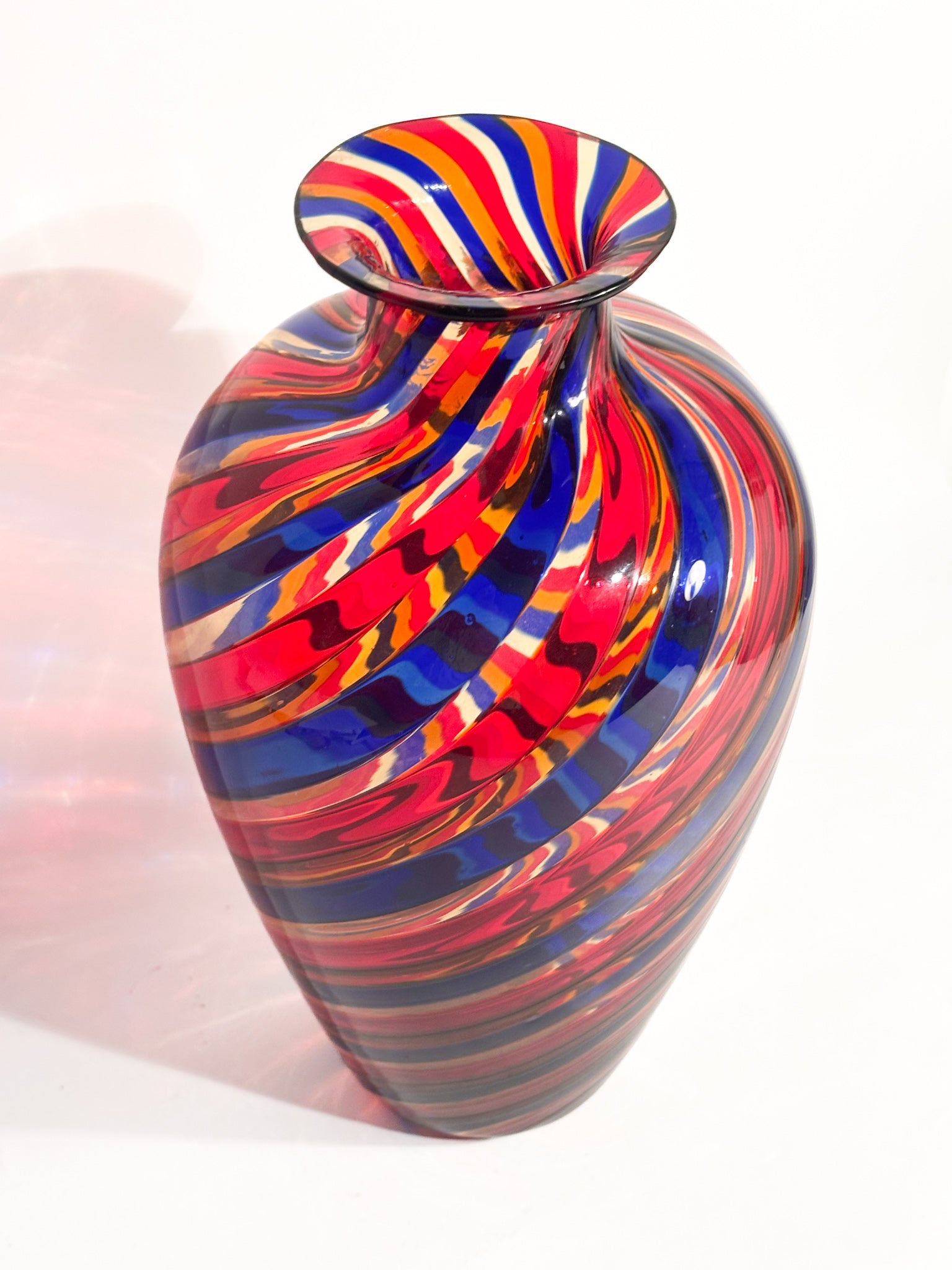 Vaso in Vetro di Murano con Lavorazione a Canne Multicolore Anni 70