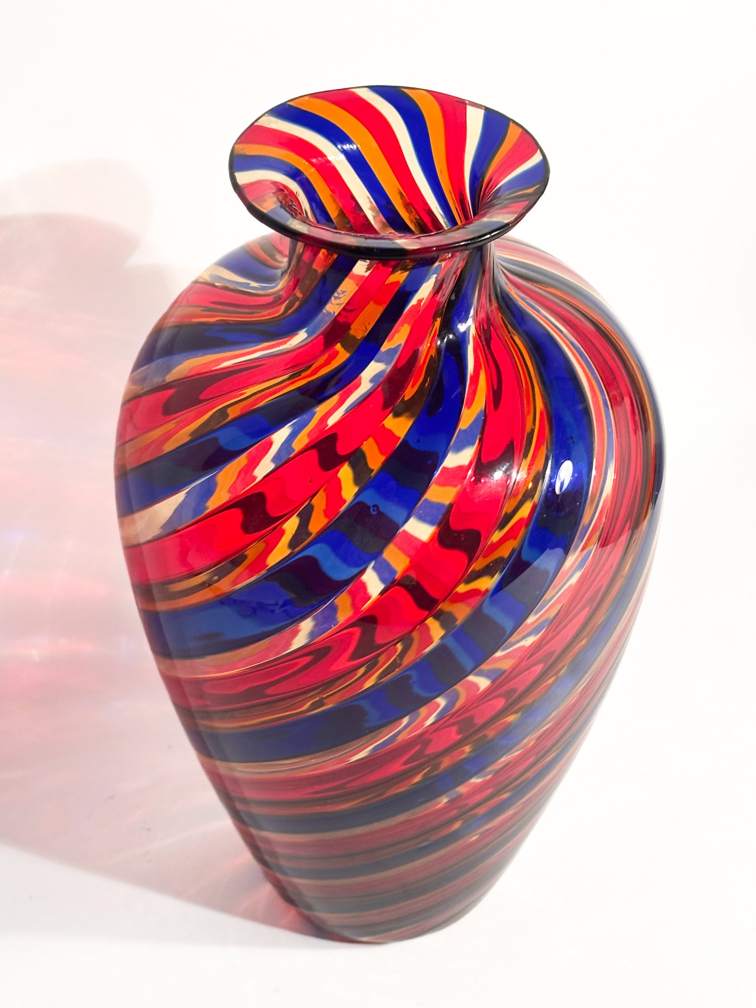 Vaso in Vetro di Murano con Lavorazione a Canne Multicolore Anni 70