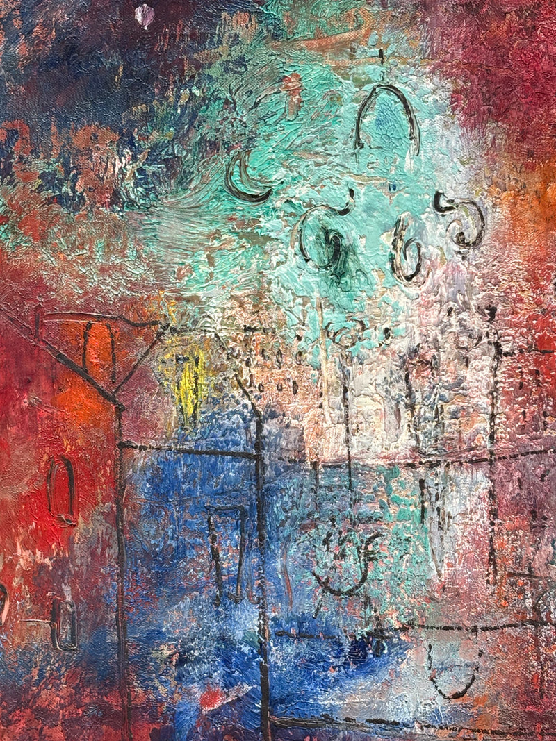 Dipinto Olio su Tela di Venezia di Franco Rognoni Anni 70