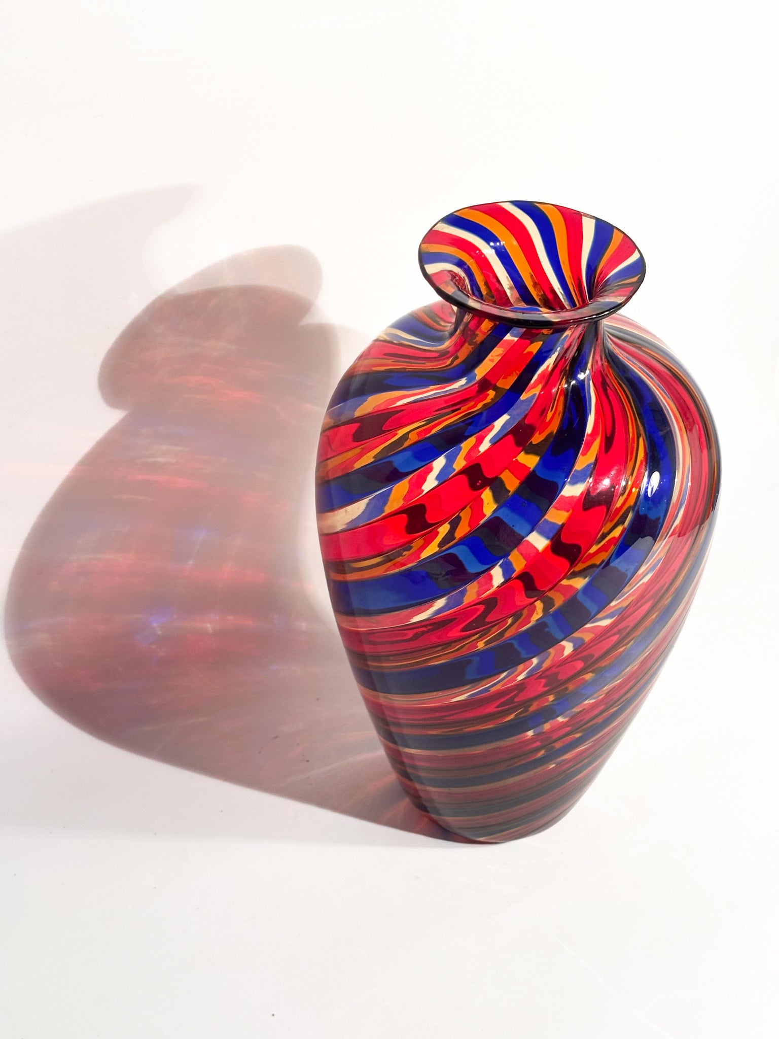 Vaso in Vetro di Murano con Lavorazione a Canne Multicolore Anni 70