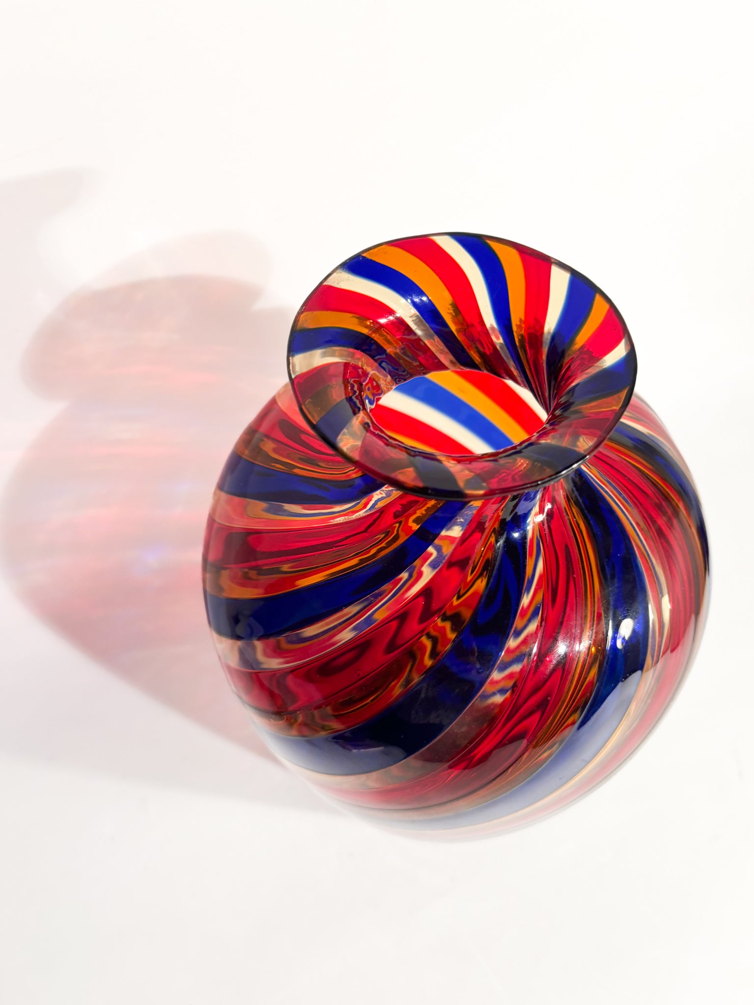 Vaso in Vetro di Murano con Lavorazione a Canne Multicolore Anni 70