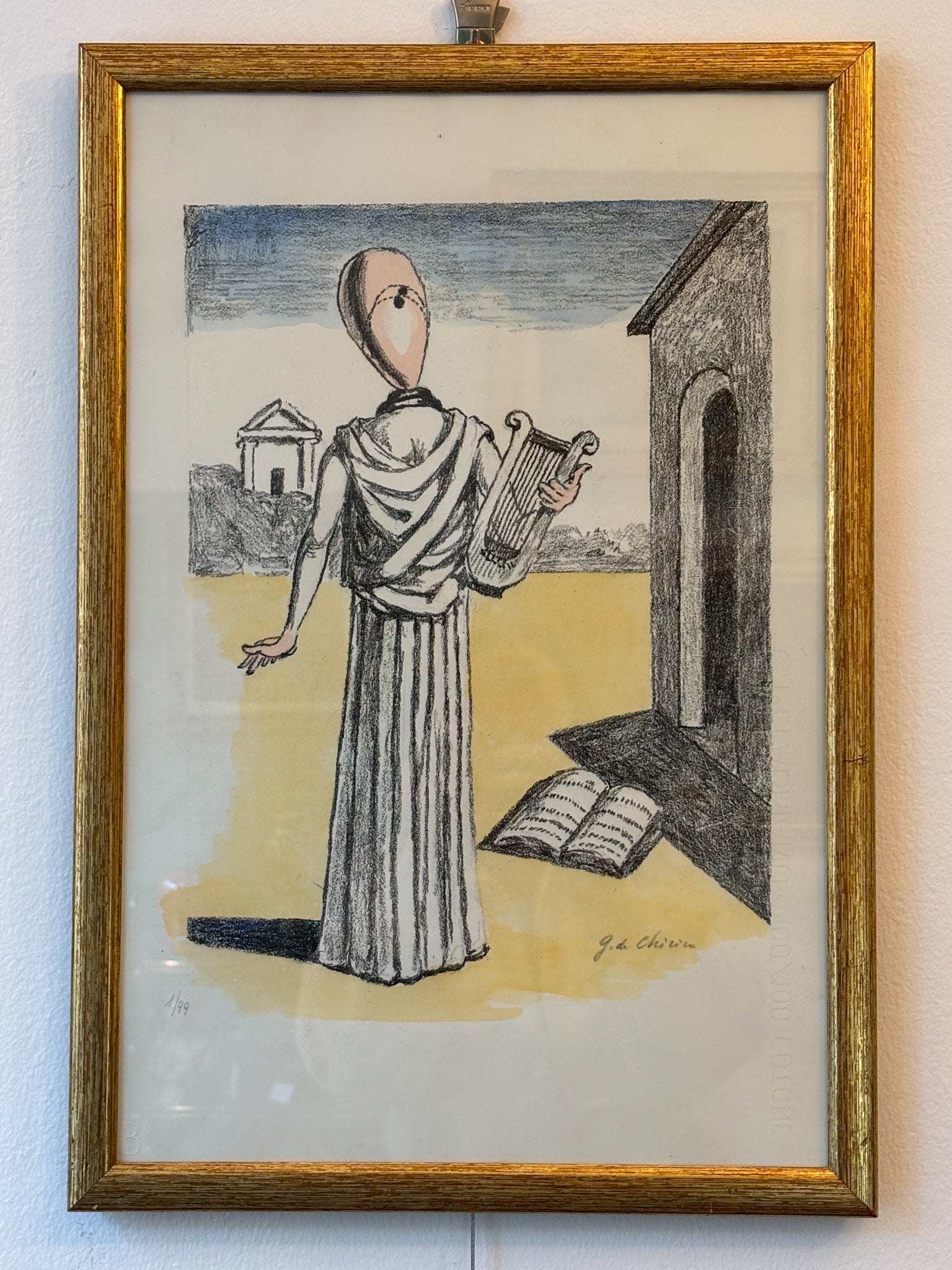 Litografia a colori "La Musa della Storia" di Giorgio De Chirico del 1972