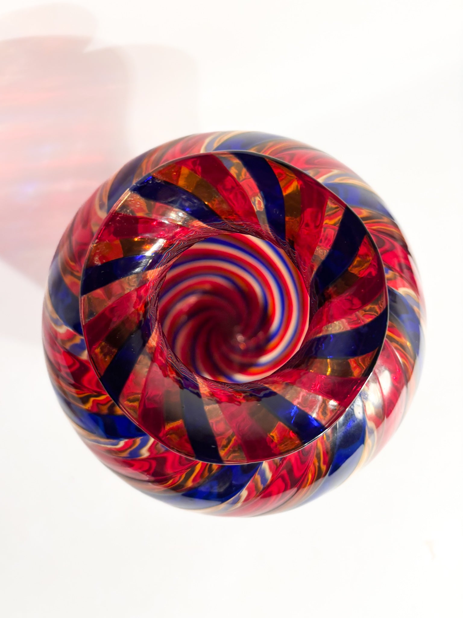 Vaso in Vetro di Murano con Lavorazione a Canne Multicolore Anni 70