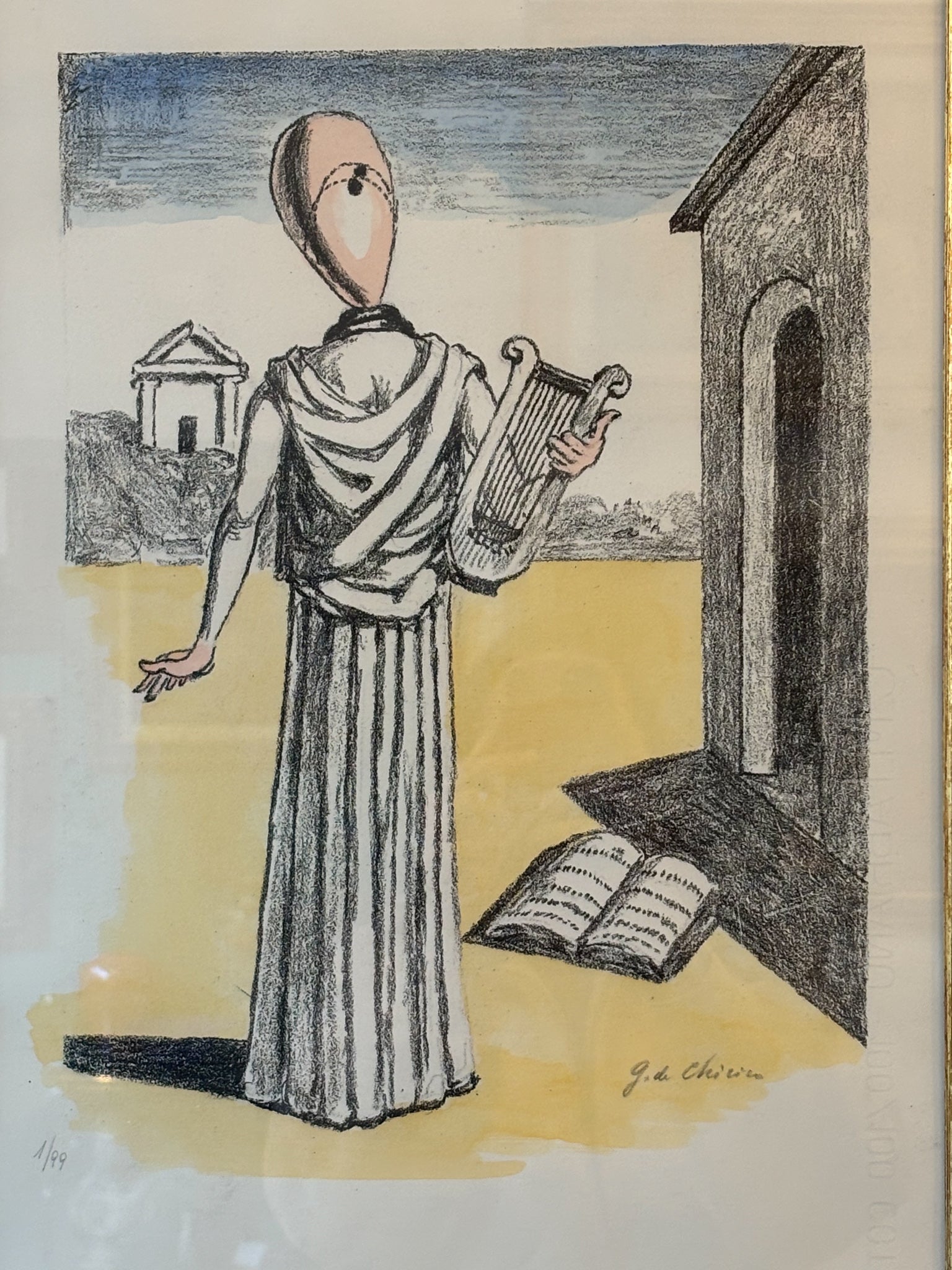 Litografia a colori "La Musa della Storia" di Giorgio De Chirico del 1972