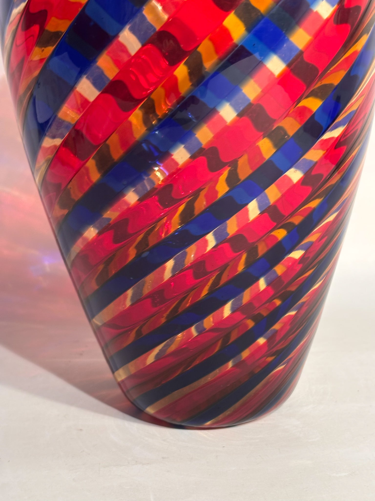 Vaso in Vetro di Murano con Lavorazione a Canne Multicolore Anni 70