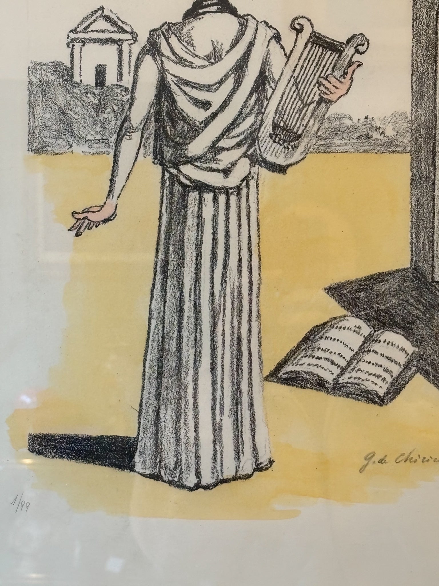 Litografia a colori "La Musa della Storia" di Giorgio De Chirico del 1972