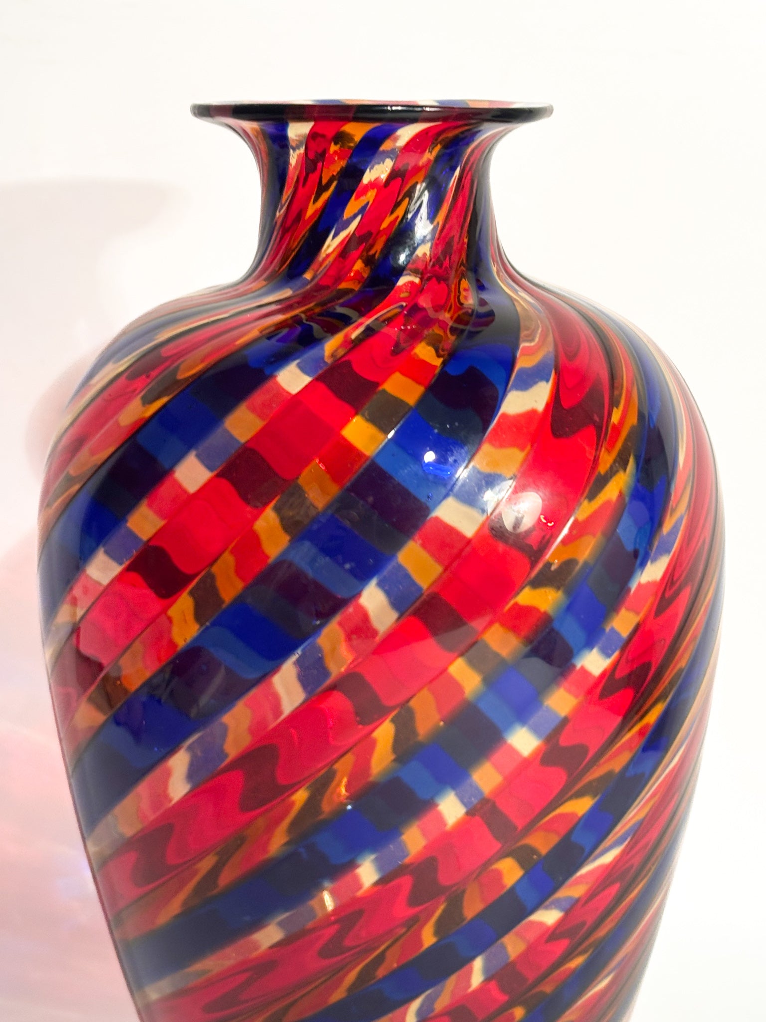 Vaso in Vetro di Murano con Lavorazione a Canne Multicolore Anni 70
