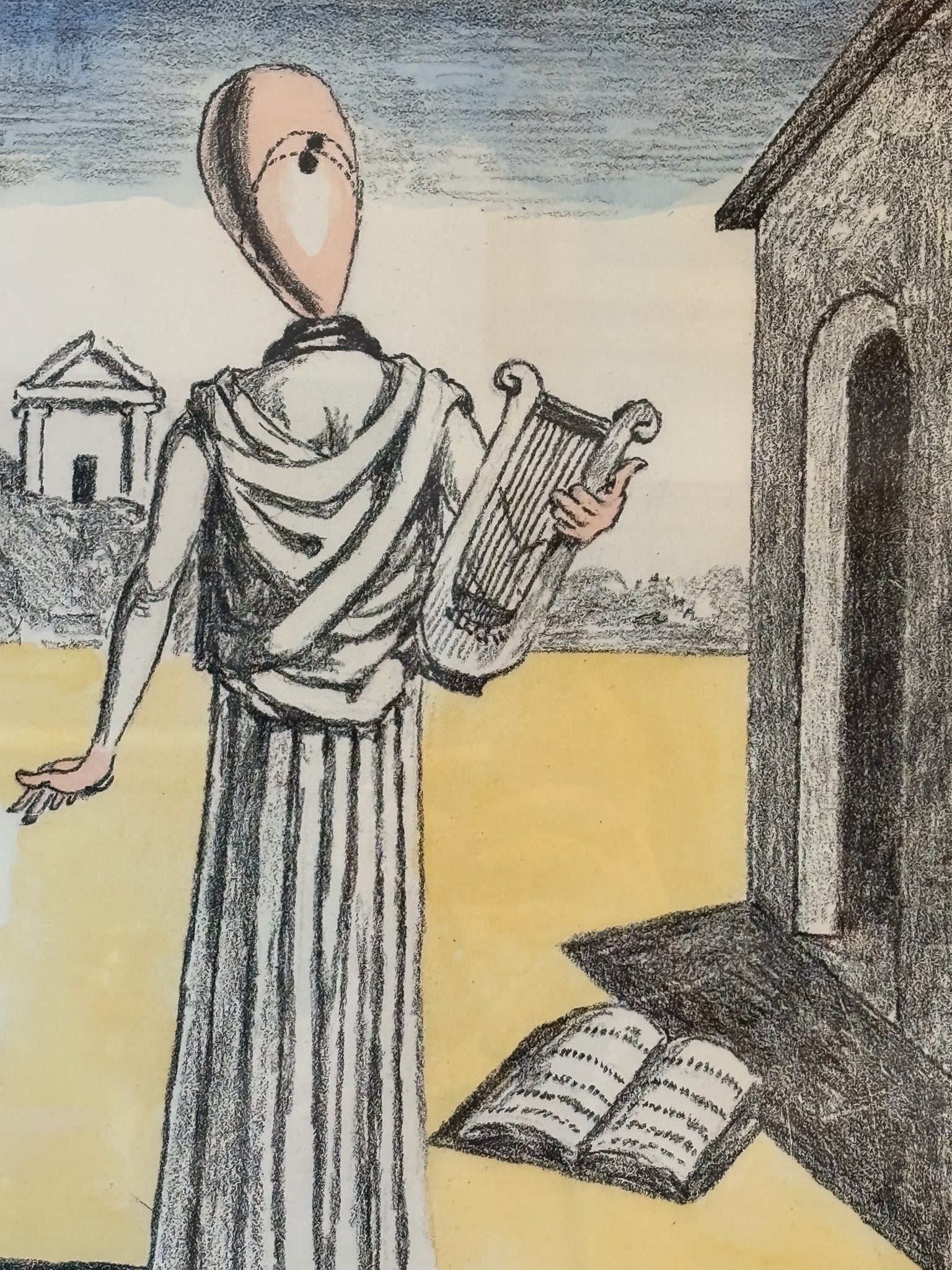 Litografia a colori "La Musa della Storia" di Giorgio De Chirico del 1972
