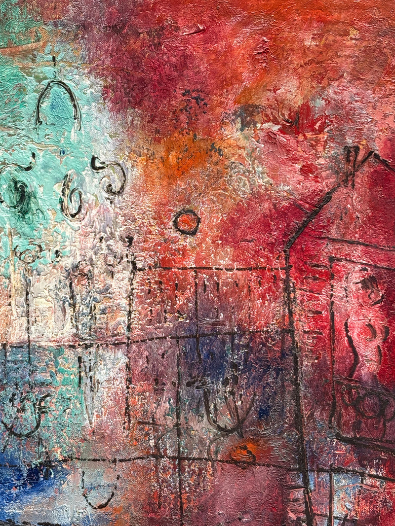 Dipinto Olio su Tela di Venezia di Franco Rognoni Anni 70