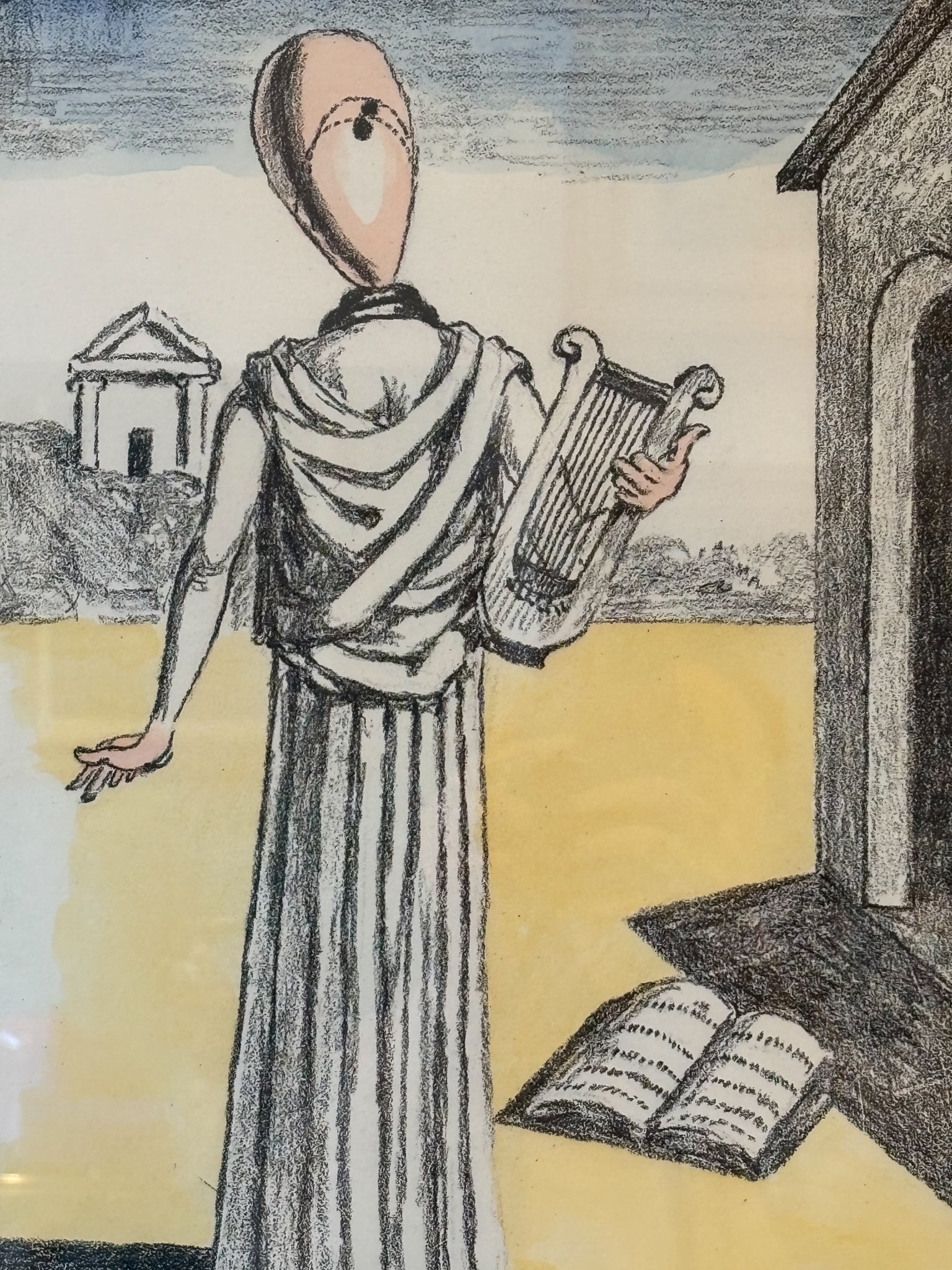 Litografia a colori "La Musa della Storia" di Giorgio De Chirico del 1972
