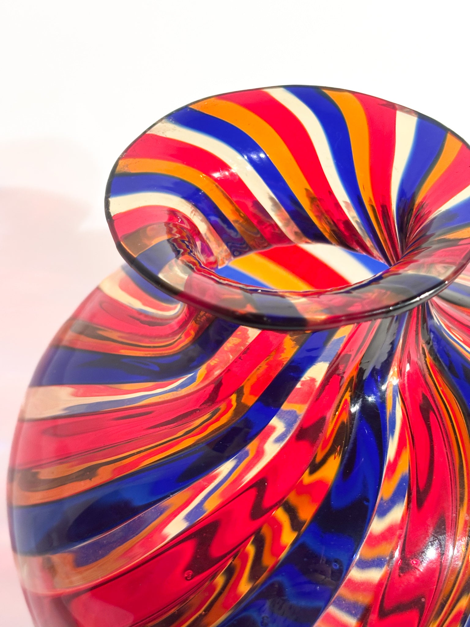 Vaso in Vetro di Murano con Lavorazione a Canne Multicolore Anni 70