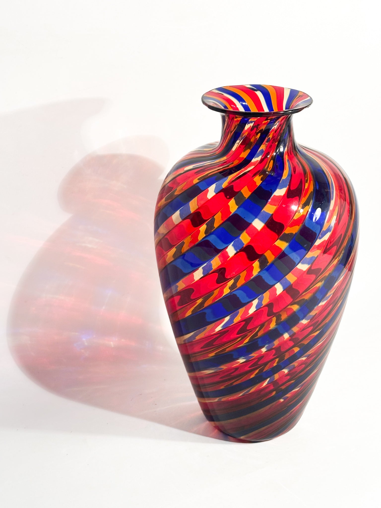 Vaso in Vetro di Murano con Lavorazione a Canne Multicolore Anni 70