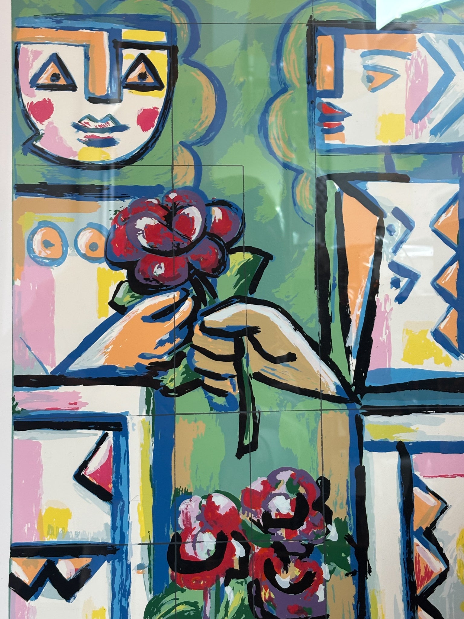 Litografia a Colori "Le Diedi Una Rosa" di Ibrahim Kodra Anni 70