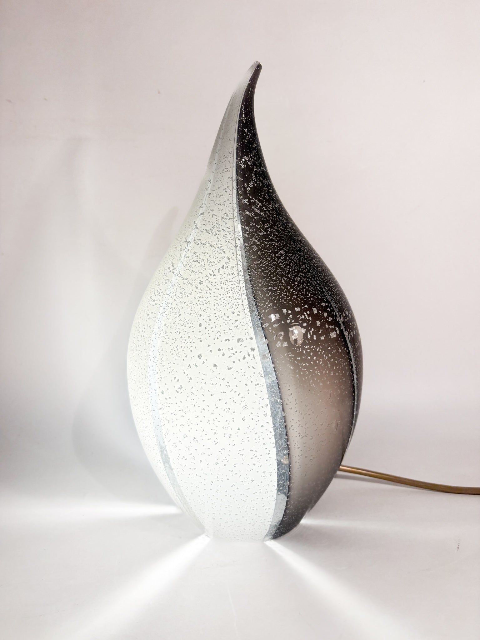 Lampada in Vetro di Murano e Foglia Argento a Goccia Anni 80
