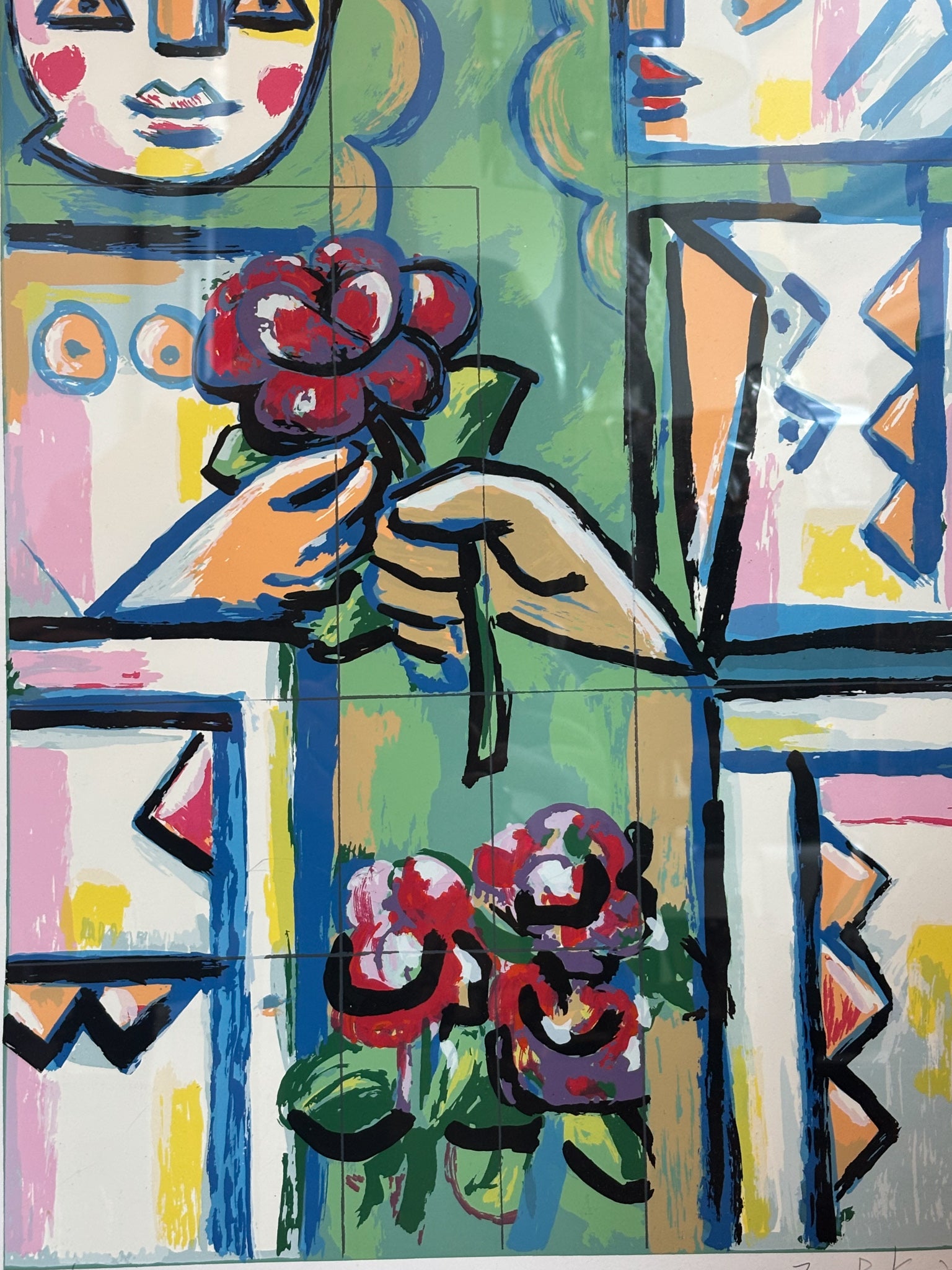 Litografia a Colori "Le Diedi Una Rosa" di Ibrahim Kodra Anni 70