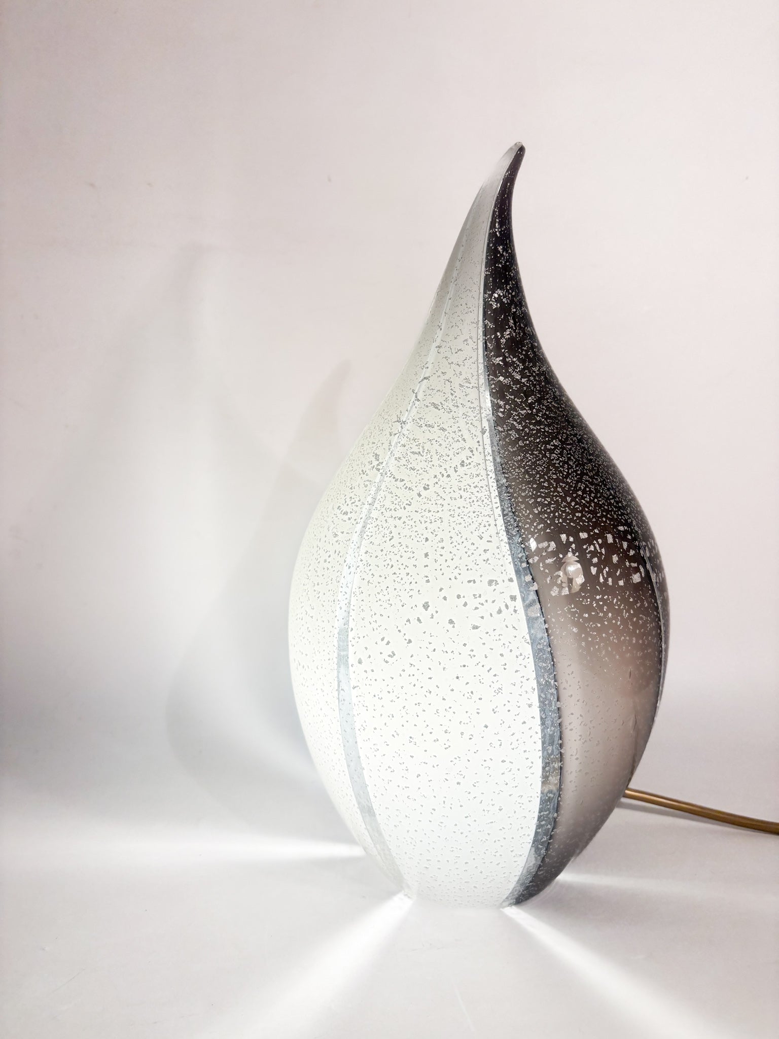 Lampada in Vetro di Murano e Foglia Argento a Goccia Anni 80