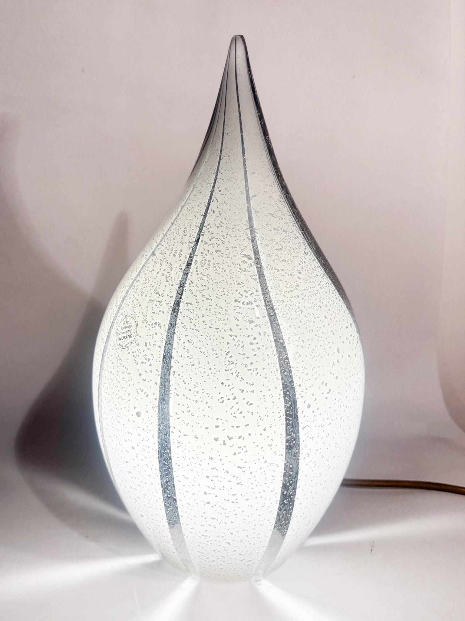 Lampada in Vetro di Murano e Foglia Argento a Goccia Anni 80