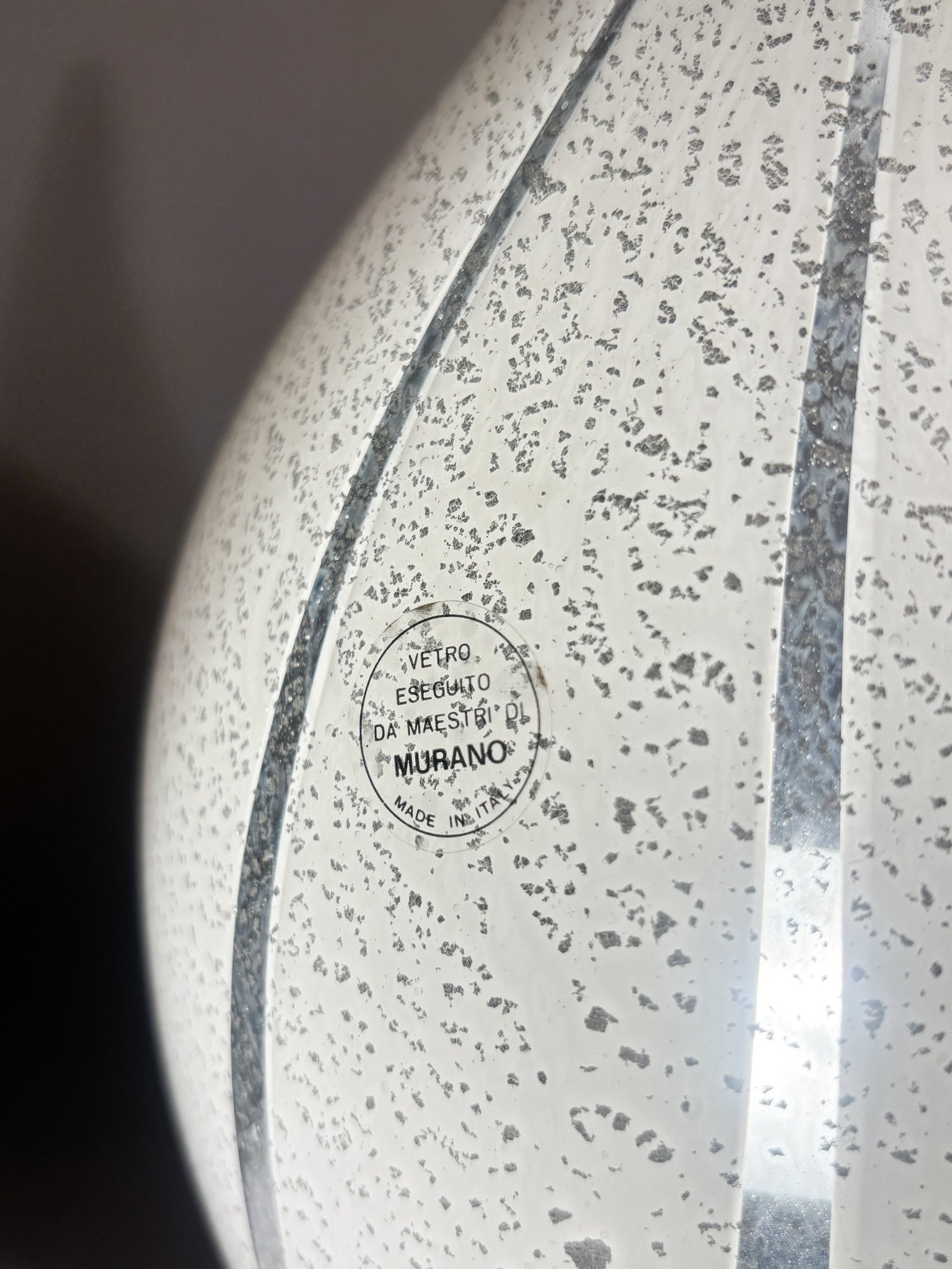 Lampada in Vetro di Murano e Foglia Argento a Goccia Anni 80