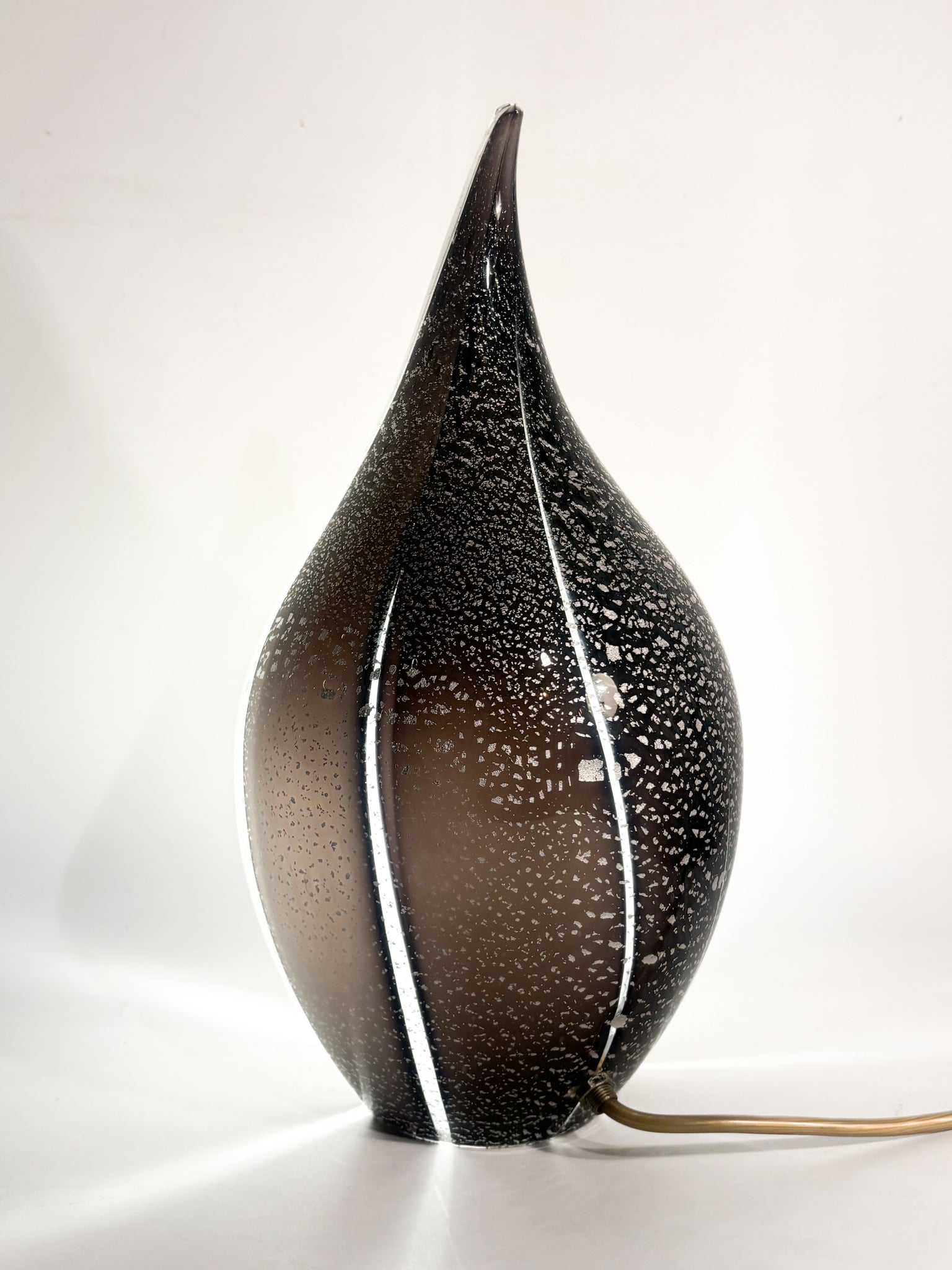 Lampada in Vetro di Murano e Foglia Argento a Goccia Anni 80