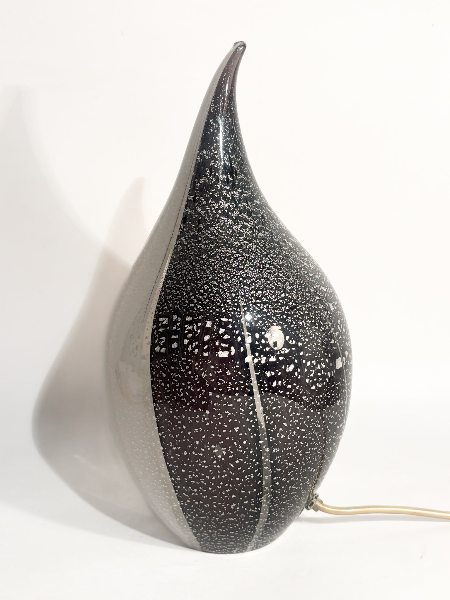 Lampada in Vetro di Murano e Foglia Argento a Goccia Anni 80
