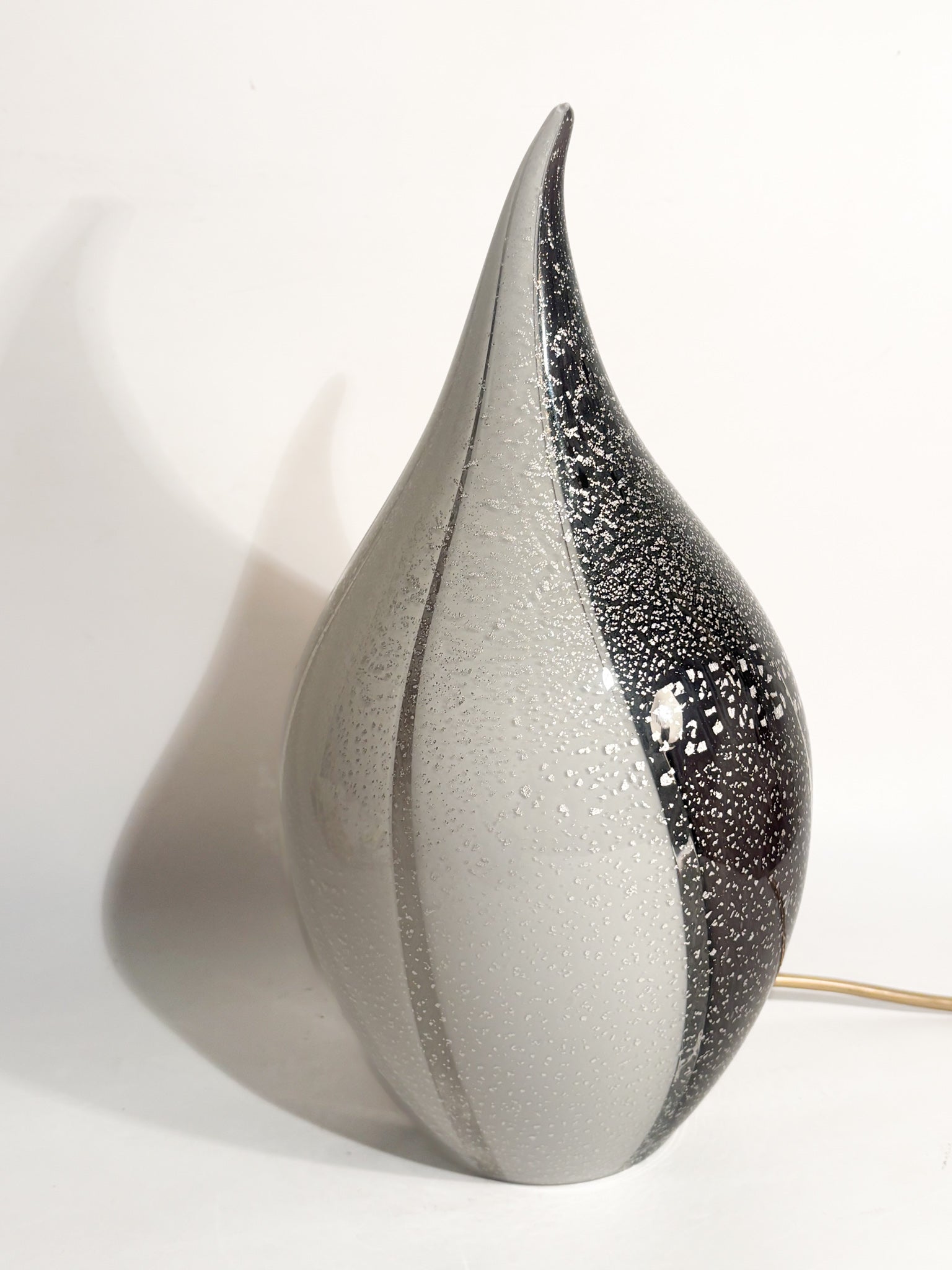 Lampada in Vetro di Murano e Foglia Argento a Goccia Anni 80