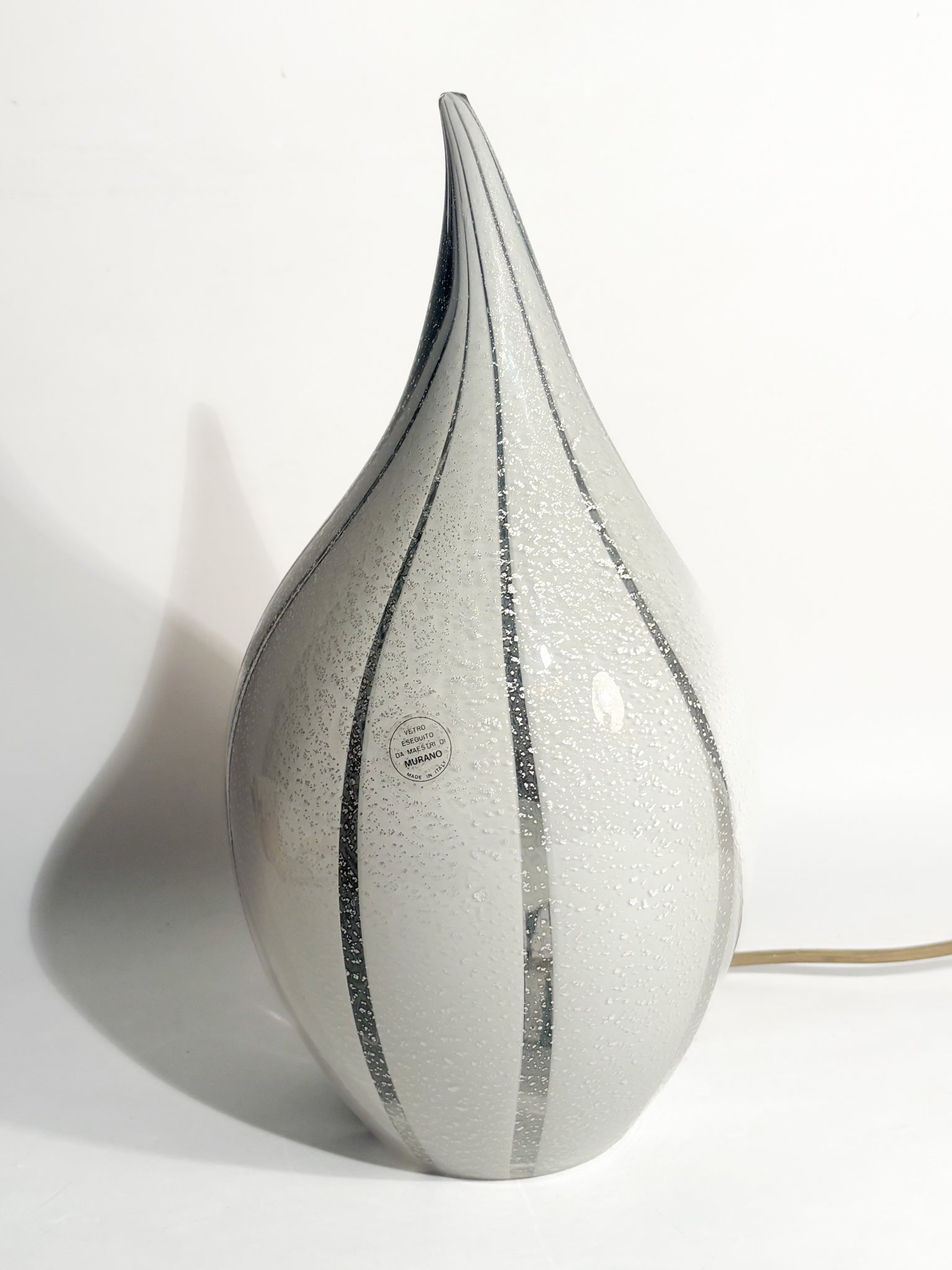 Lampada in Vetro di Murano e Foglia Argento a Goccia Anni 80