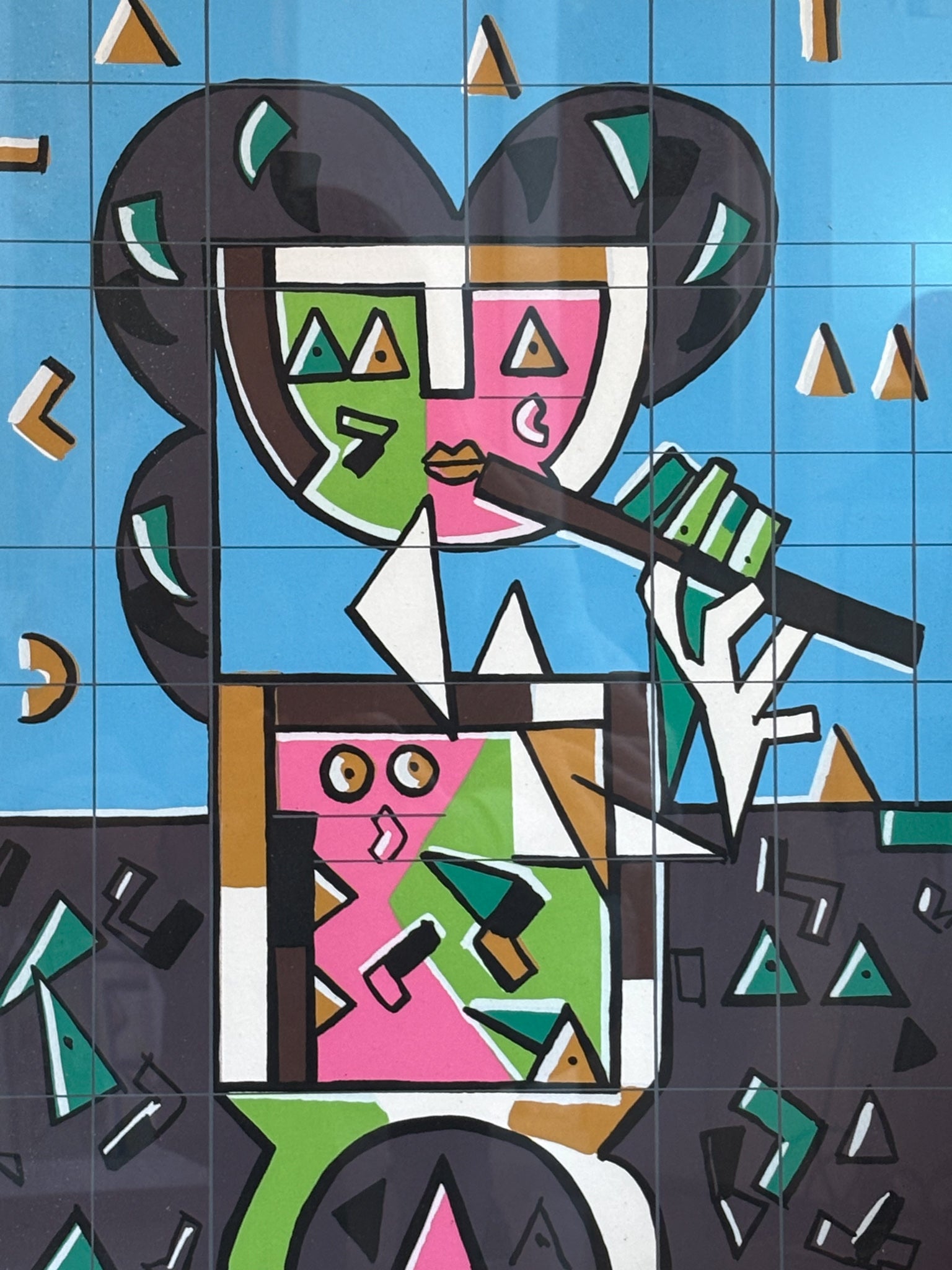 Litografia a Colori "Suonatore" di Ibrahim Kodra Anni 70