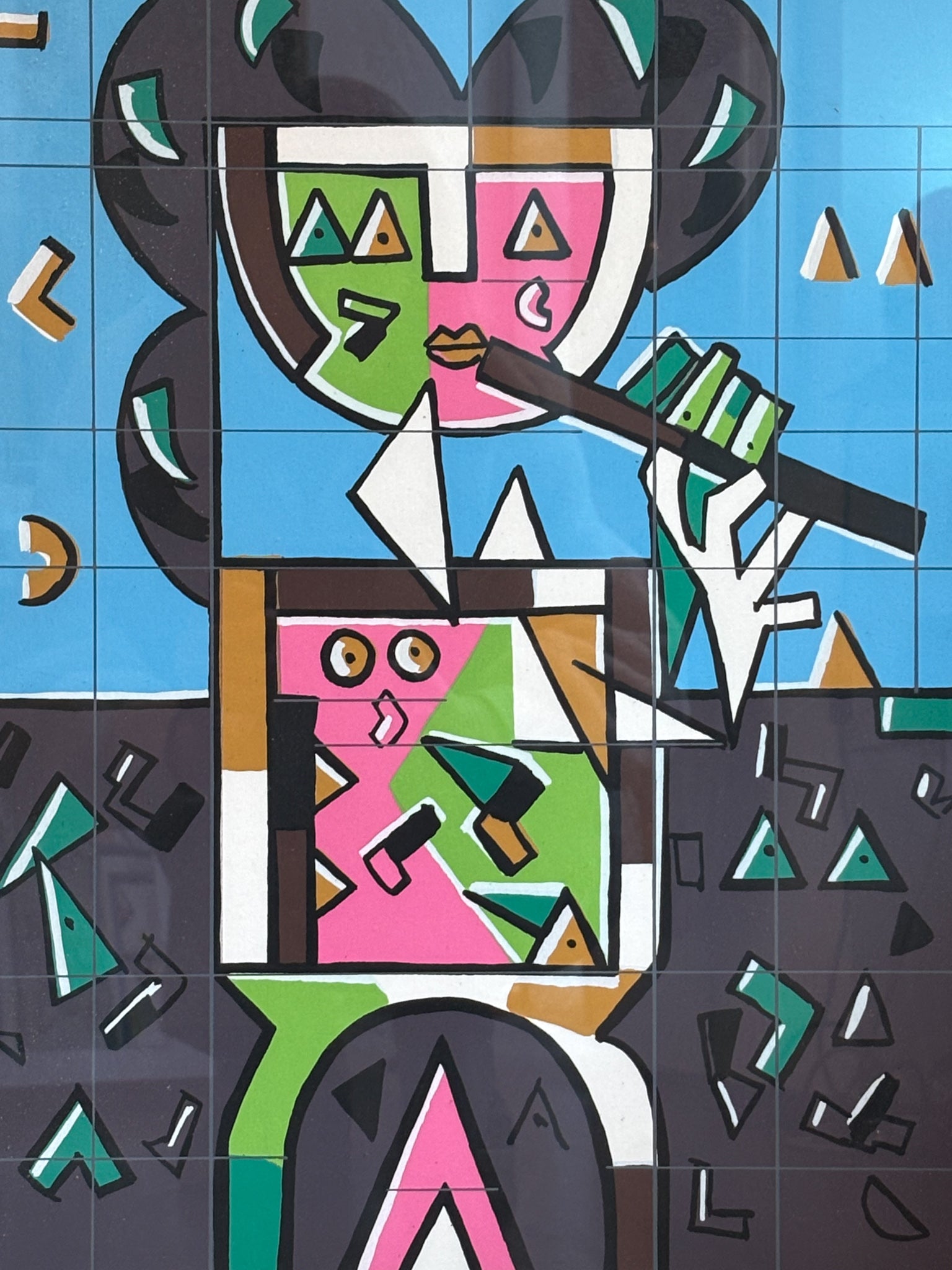 Litografia a Colori "Suonatore" di Ibrahim Kodra Anni 70