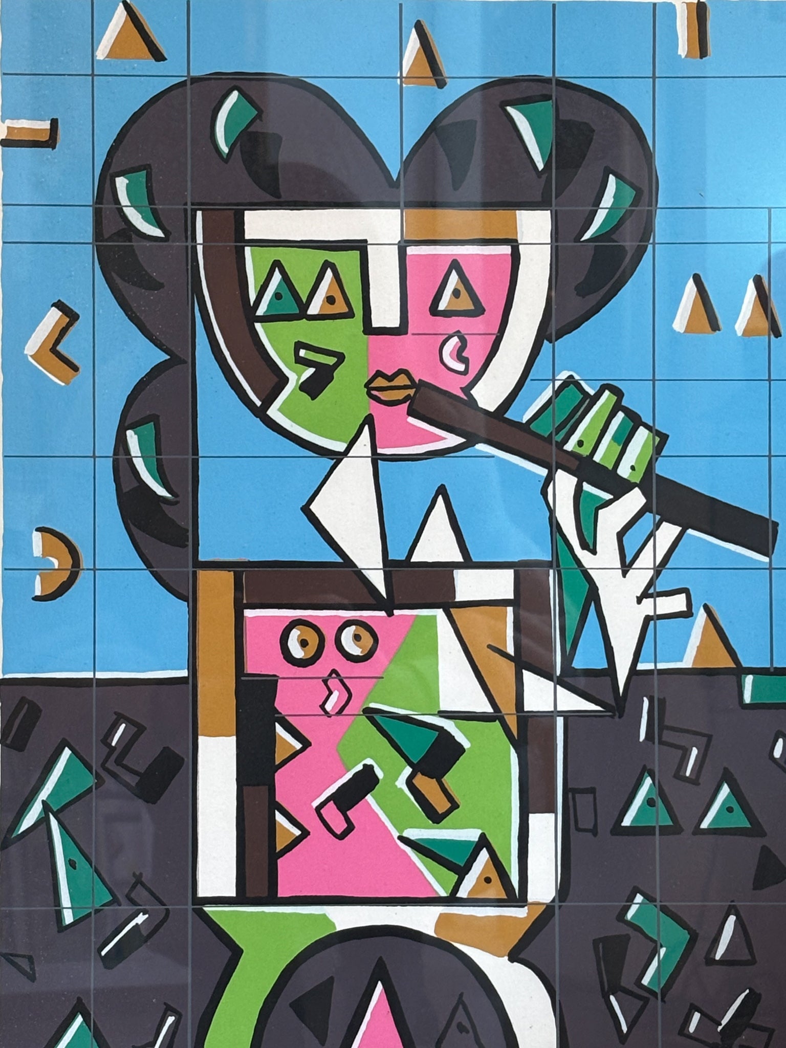 Litografia a Colori "Suonatore" di Ibrahim Kodra Anni 70