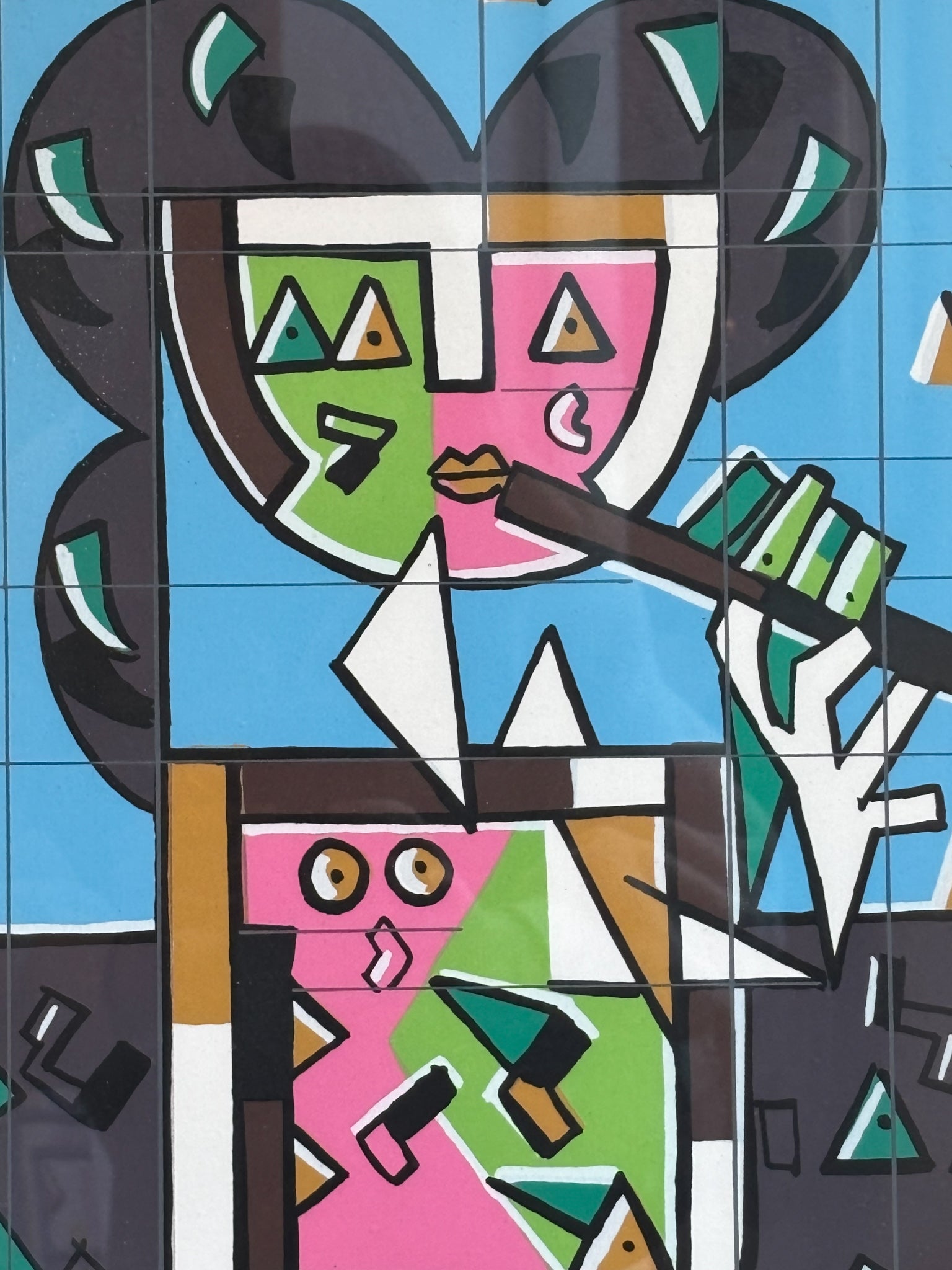 Litografia a Colori "Suonatore" di Ibrahim Kodra Anni 70