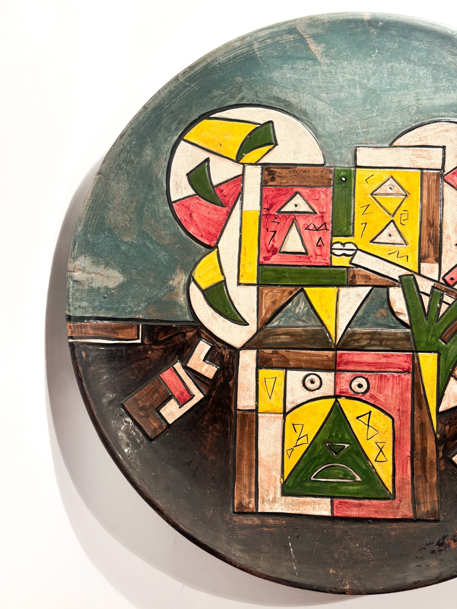 Large Plate in Relief Worked Ceramic and Painted by Ibrahim Kodra 1970s