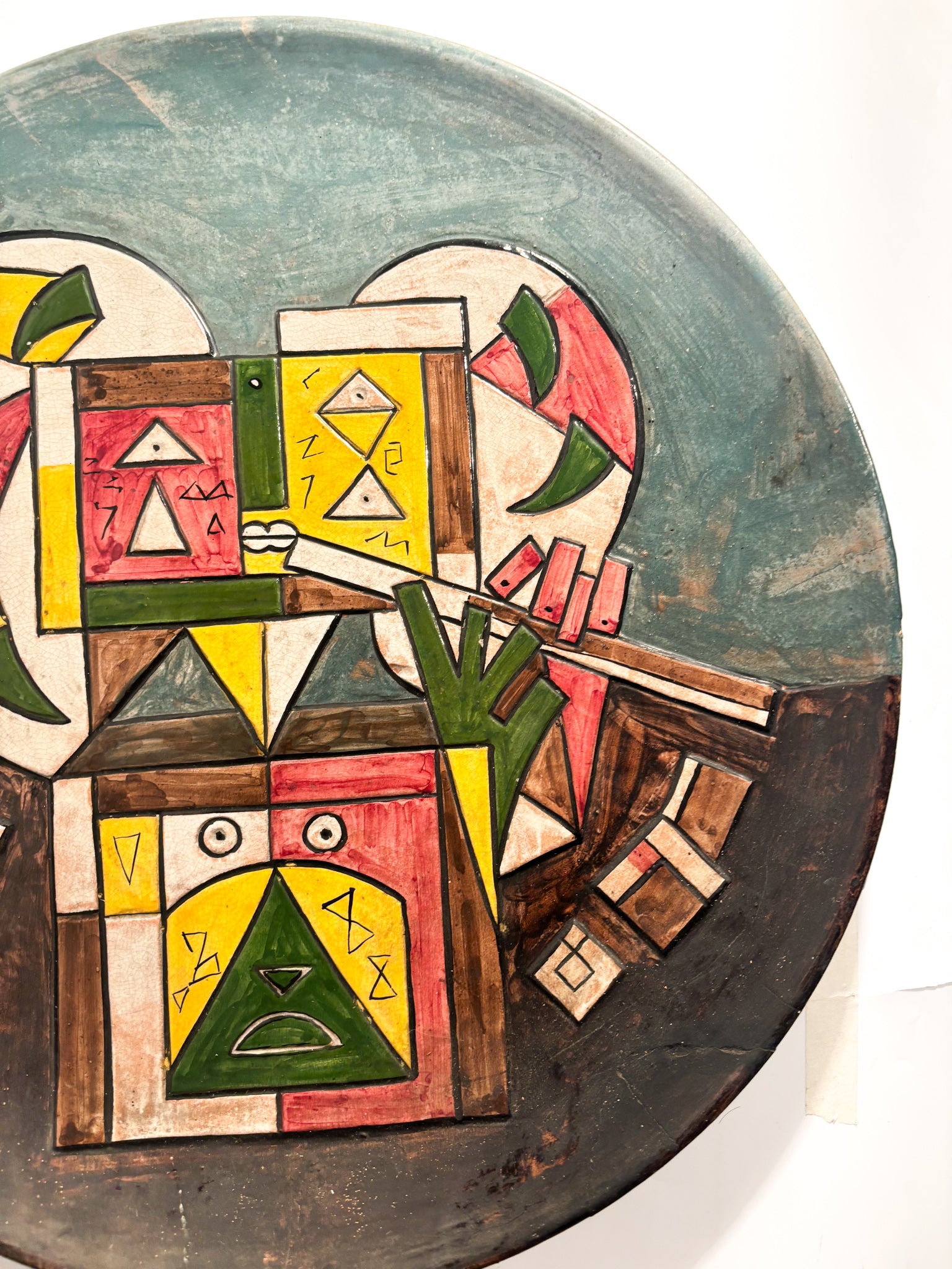 Large Plate in Relief Worked Ceramic and Painted by Ibrahim Kodra 1970s