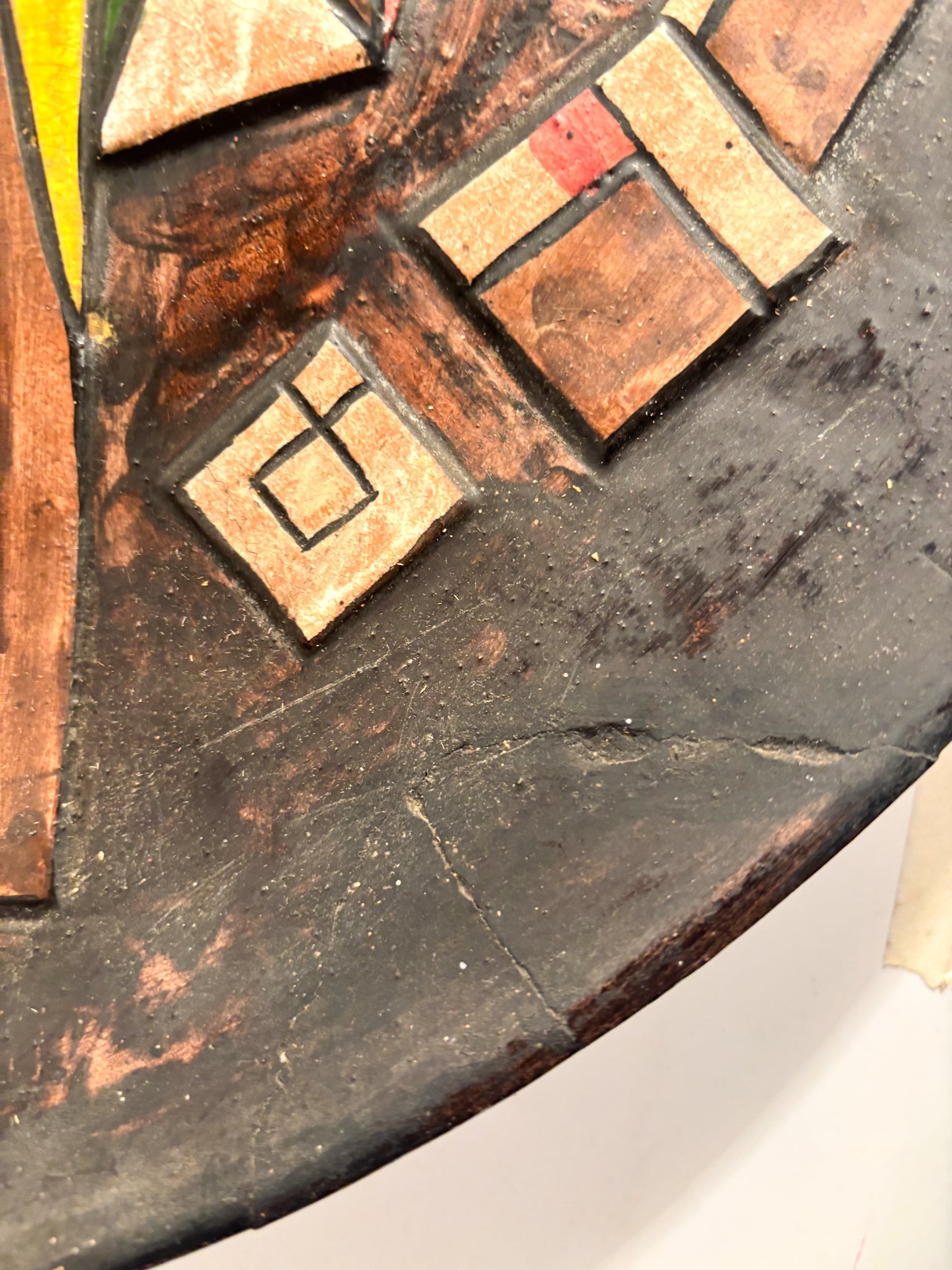 Large Plate in Relief Worked Ceramic and Painted by Ibrahim Kodra 1970s