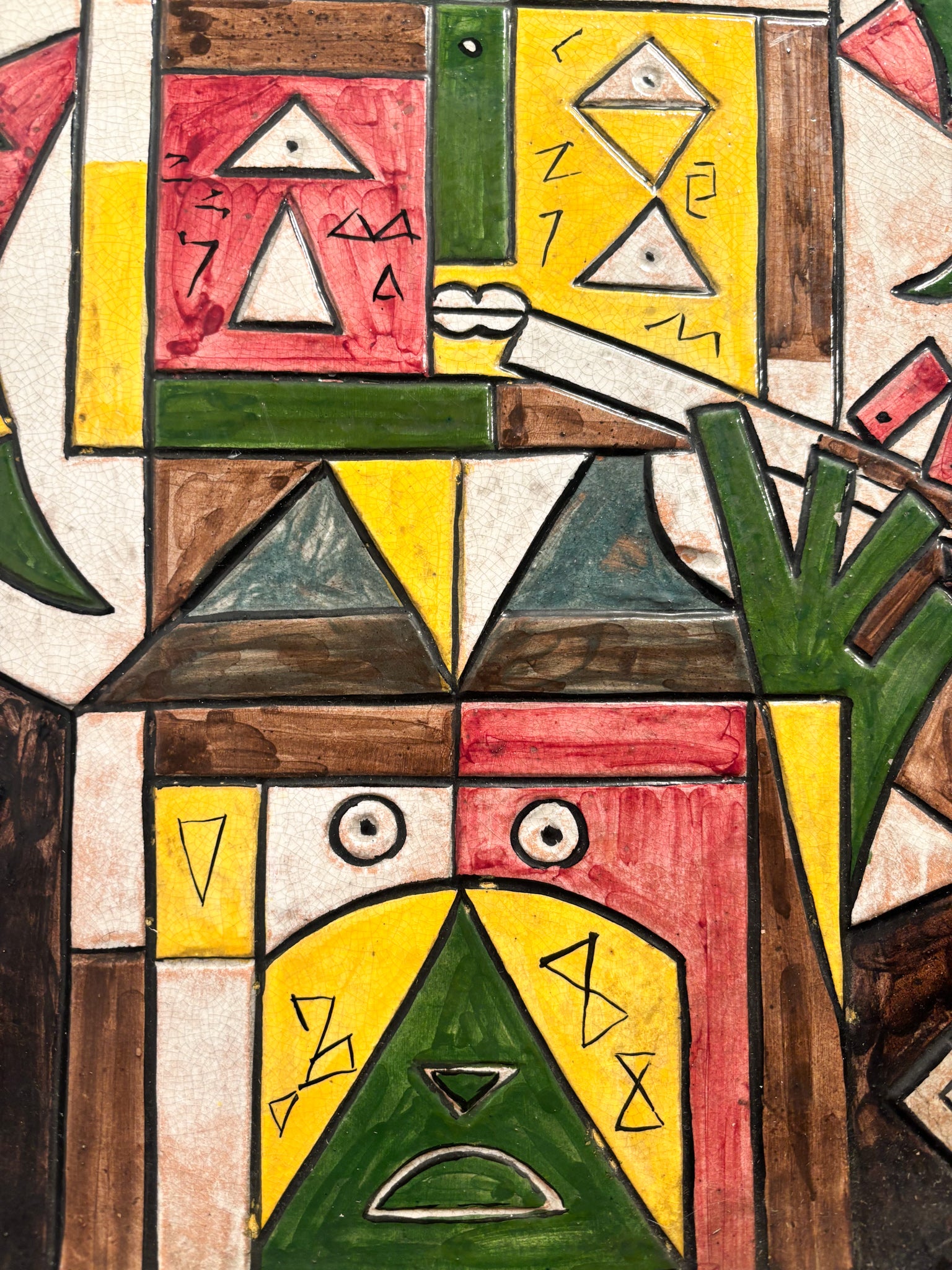 Large Plate in Relief Worked Ceramic and Painted by Ibrahim Kodra 1970s