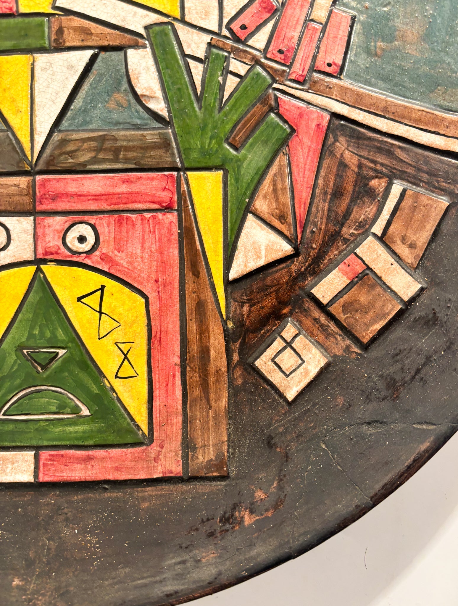 Large Plate in Relief Worked Ceramic and Painted by Ibrahim Kodra 1970s